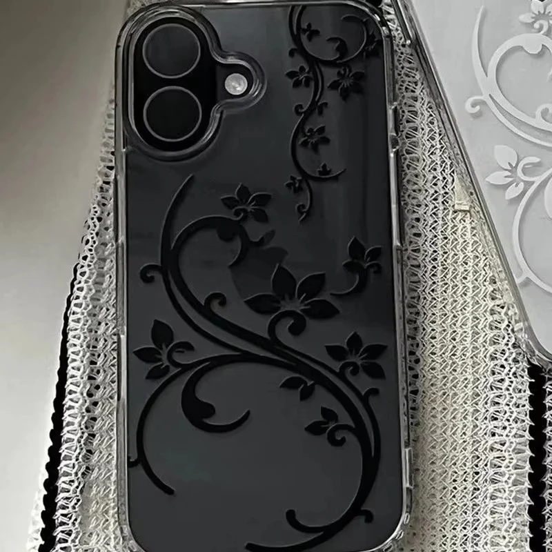 Elegant Minimalist Black & White Floral Shockproof Phone Case