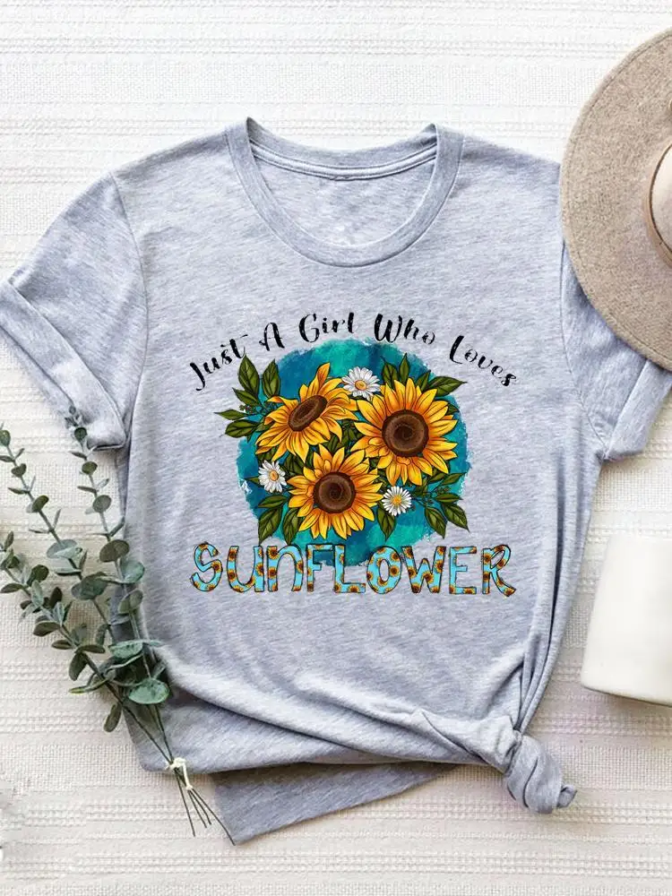 Short Sleeve Graphic T-shirt Women Summer Clothes Clothing Flower Sweet 90s Style Print T Shirt Fashion O-neck Tee Top