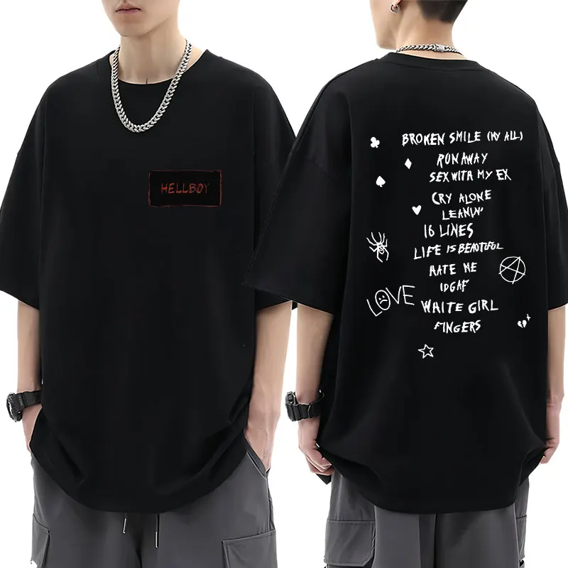 

Футболка с принтом Helloboy в стиле хип-хоп, Lil Peep, модная мужская и женская футболка, хлопковые футболки большого размера, популярная уличная одежда в стиле рэпера и плача