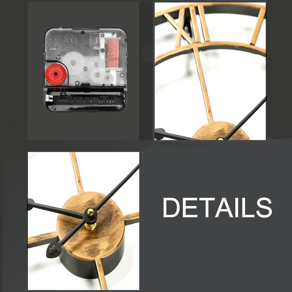 40/47/60cm Morden 3D Large Retro Golden/Black Iron Round Art Hollow Metal Wall Clock Nordic Roman Numerals Clock Home Decoration wall clock