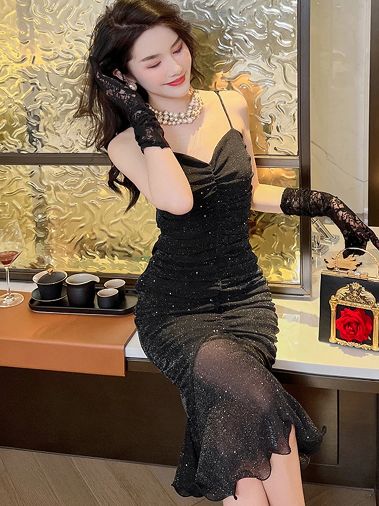 Korean Hot Black Dress Aesthetic Casual Hot Outfits Summer Mini