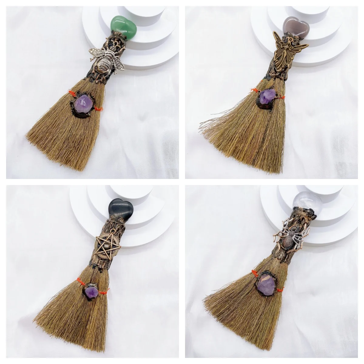 Natural Amethyst Crystal Love Heart Magic Broom Gem Crafts Home Decoration Reiki Healing Witch Broomstick Christmas Gift 3
