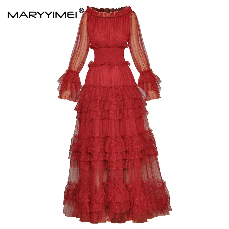 

Осеннее модное женское платье MARYYIMEI с длинными рукавами и эластичной талией