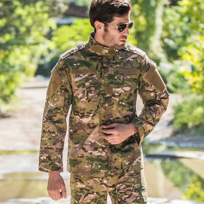 Lynjacye 2 Piece Mens Tactical Shirt Pants Set Autume Outdoor Hunting Sets Clothing Camo Shirts Cargo Pants ACU