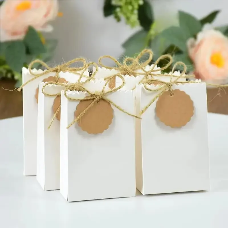 10/50 Kraftpapier-Geschenkboxen, weiße und braune Geschenktüten, DIY-Schnuranhänger, perfekt für Geburtstag, Hochzeit und Party-Geschenkverpackung – Detail 4