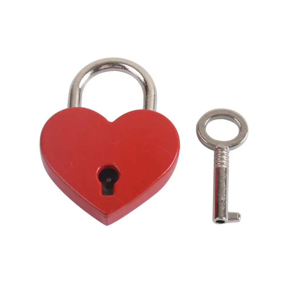 Hangslot, metalen hartvormige slot met sleutel, metalen slot voor bagage dagboek boek sieraden doos (zwart