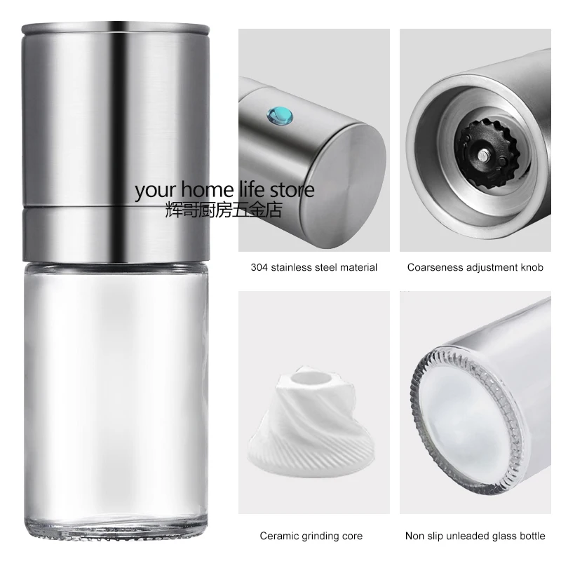 Salt and Pepper Grinder Pepper Grinder Upgraded Pepper Grinder 304 Stainless Steel Adjustable Coarseness Ceramic Rotor Salt Thickener