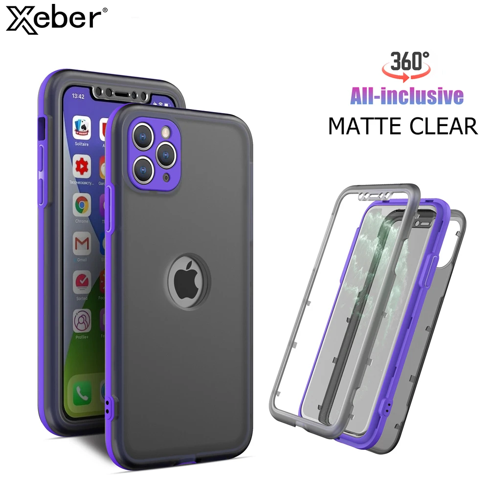 360 Full Body Protective Matte Clear Phone Case For Iphone 11 12 13 Pro