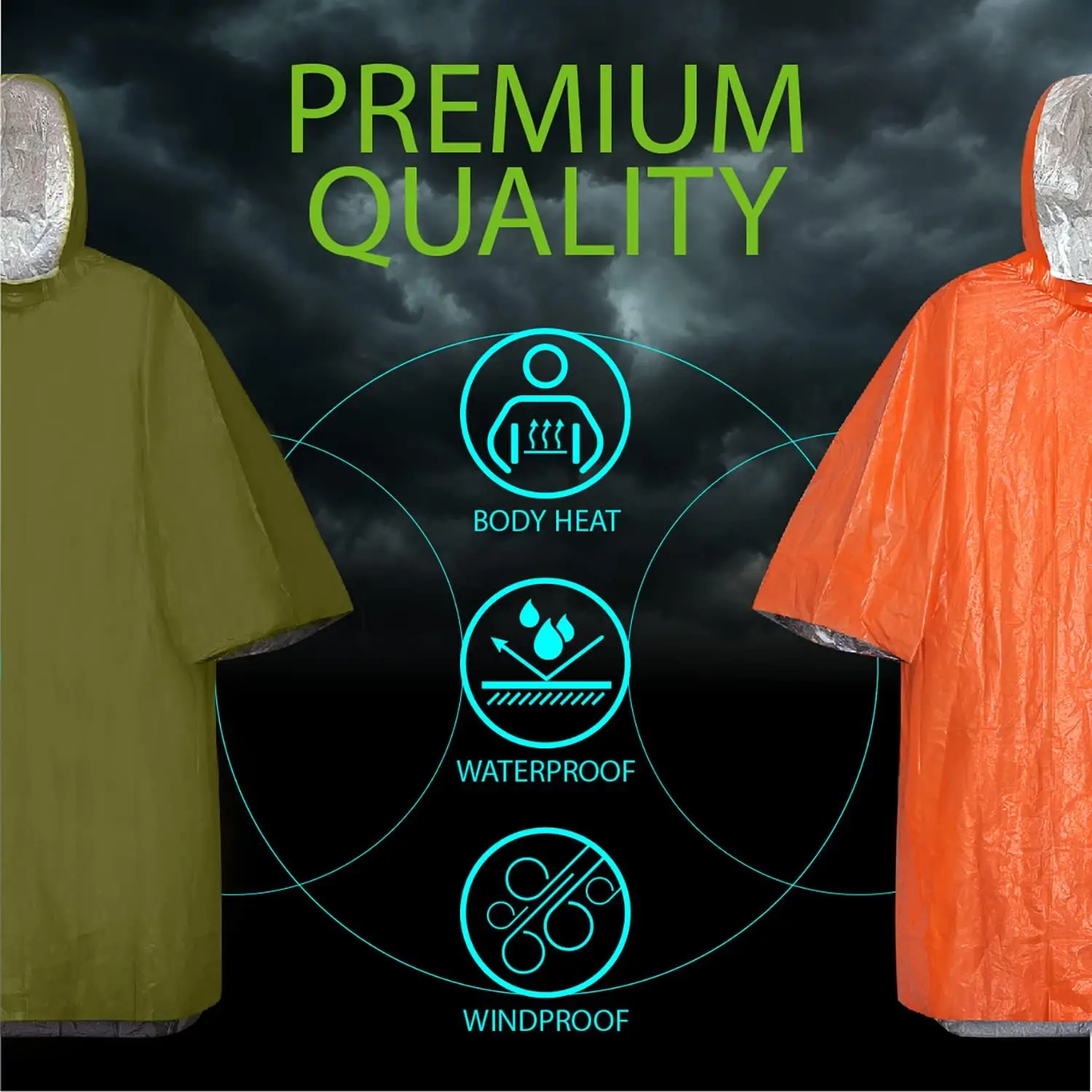 Emergency Rain Poncho With Hood Reusable Weather Resistant Raincoat For Men Women Camping Hiking Emergency Supplies Survival Kit disposable poncho,camping raincoat