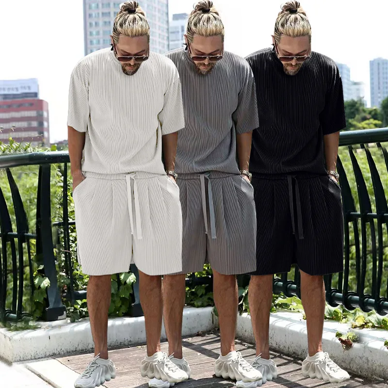 Summer Men's Sets Casual T-Shirt And Shorts Set Male Sports Suit Solid Color Tracksuit Loose T-shirt+Shorts Suits Sportswear Set