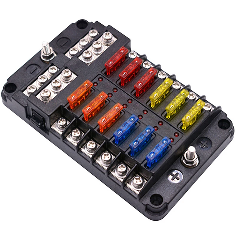 Car Boat Fuse Box Holder 6 Ways 12 Ways Blade Fuse Holder Block Warning Indicator 12V 36V Power Distribution Panel Board