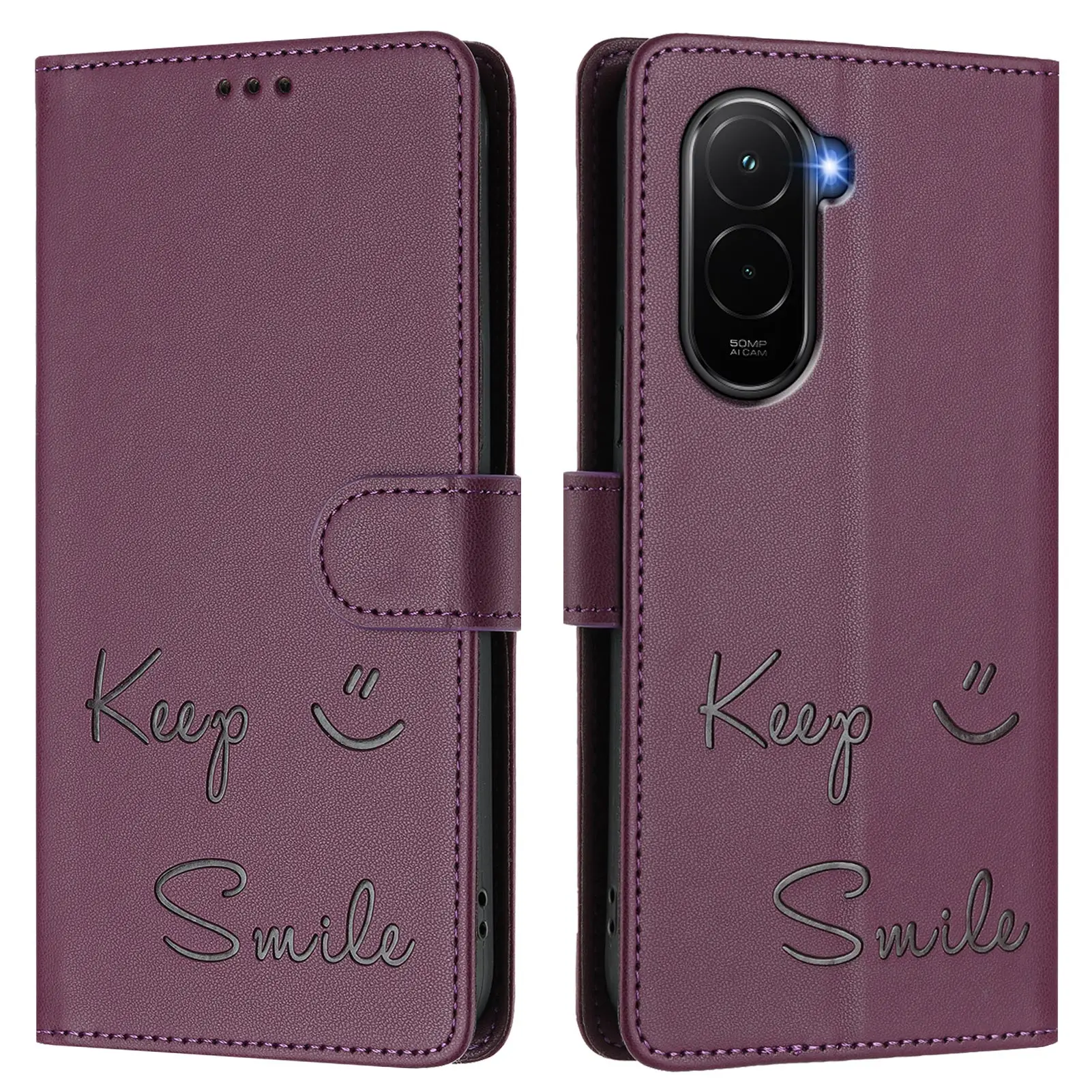 Luxury Leather Magnetic Wallet Flip Phone Case with Smile Design - Elegant Cover