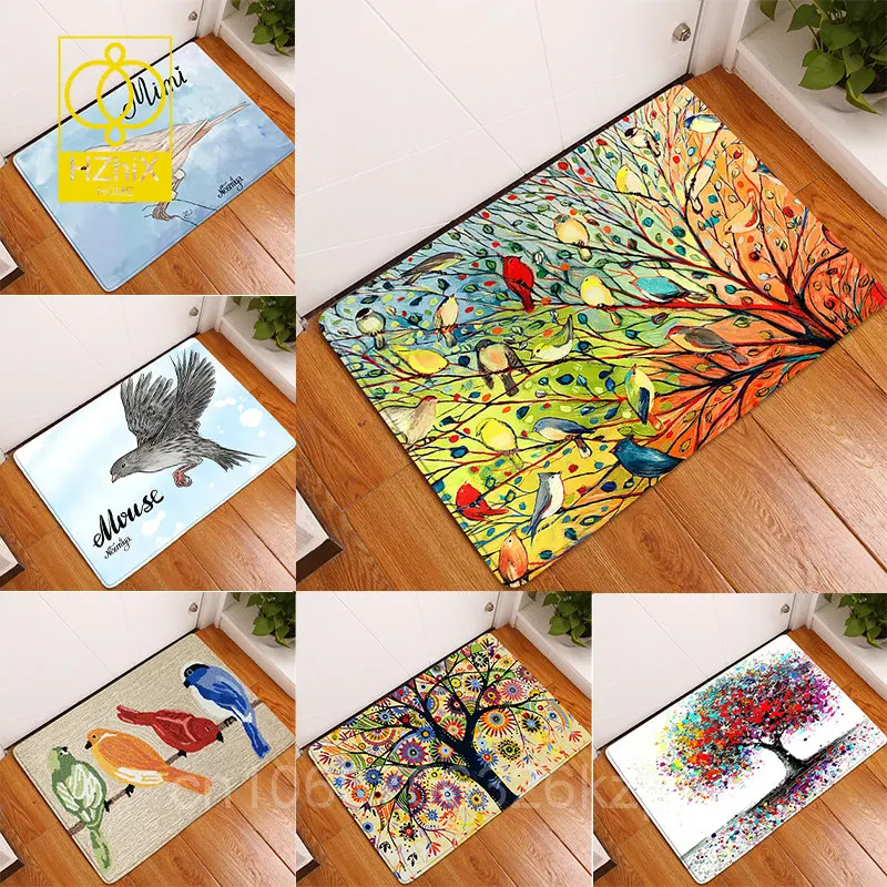 

Tree Shaped Flower And Bird Pattern Entrance Home Bedroom Kitchen Living Room Bathroom Non Slip Suede Carpet Door Mat Floor Mat