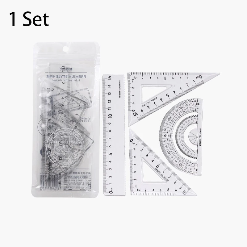 M＆G 4Pcs/Set Ruler Set Measuring Stationery Set Protractor Straight Ruler Triangle Scholar kit School Mathematical
