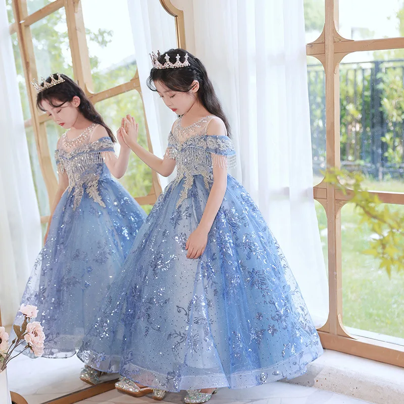 Flower Girls Embroidered Long Evening Gowns Children Formal Occasion Dress  for Weddings Pageant Luxury Sweep Train Dresses Kids - AliExpress 1501