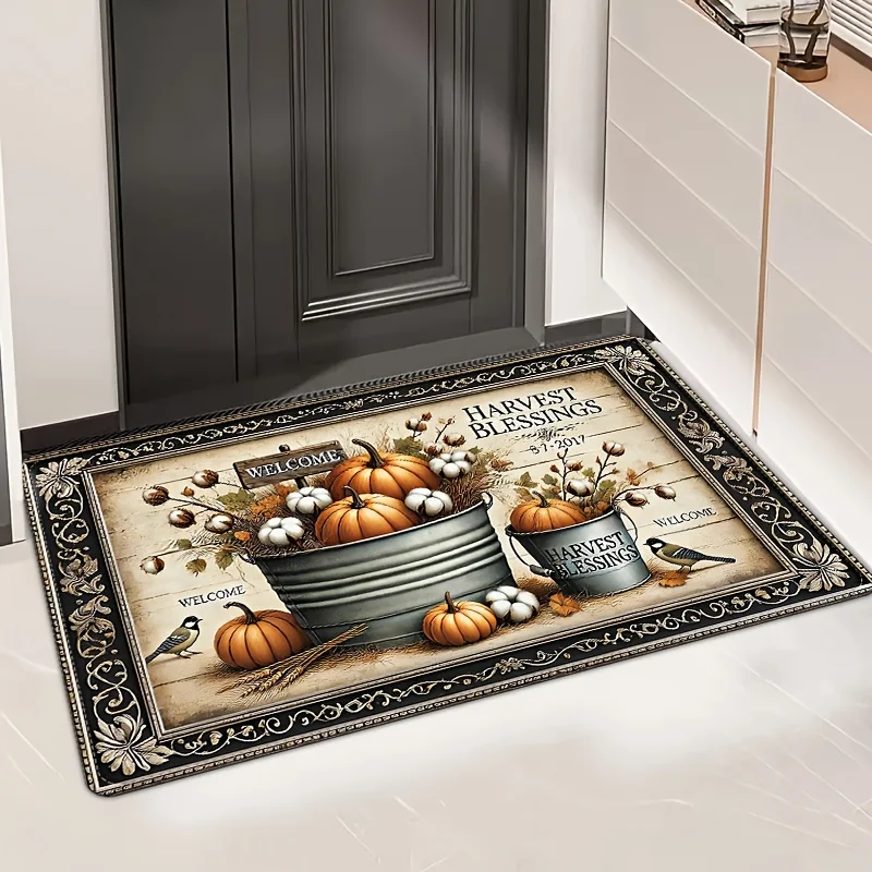 Thanksgiving Fall Pumpkin Theme Door Mat Kitchen Bathroom Laundry Non-slip Floor Mat Living Room Balcony Hallway Entrance Rugs 5