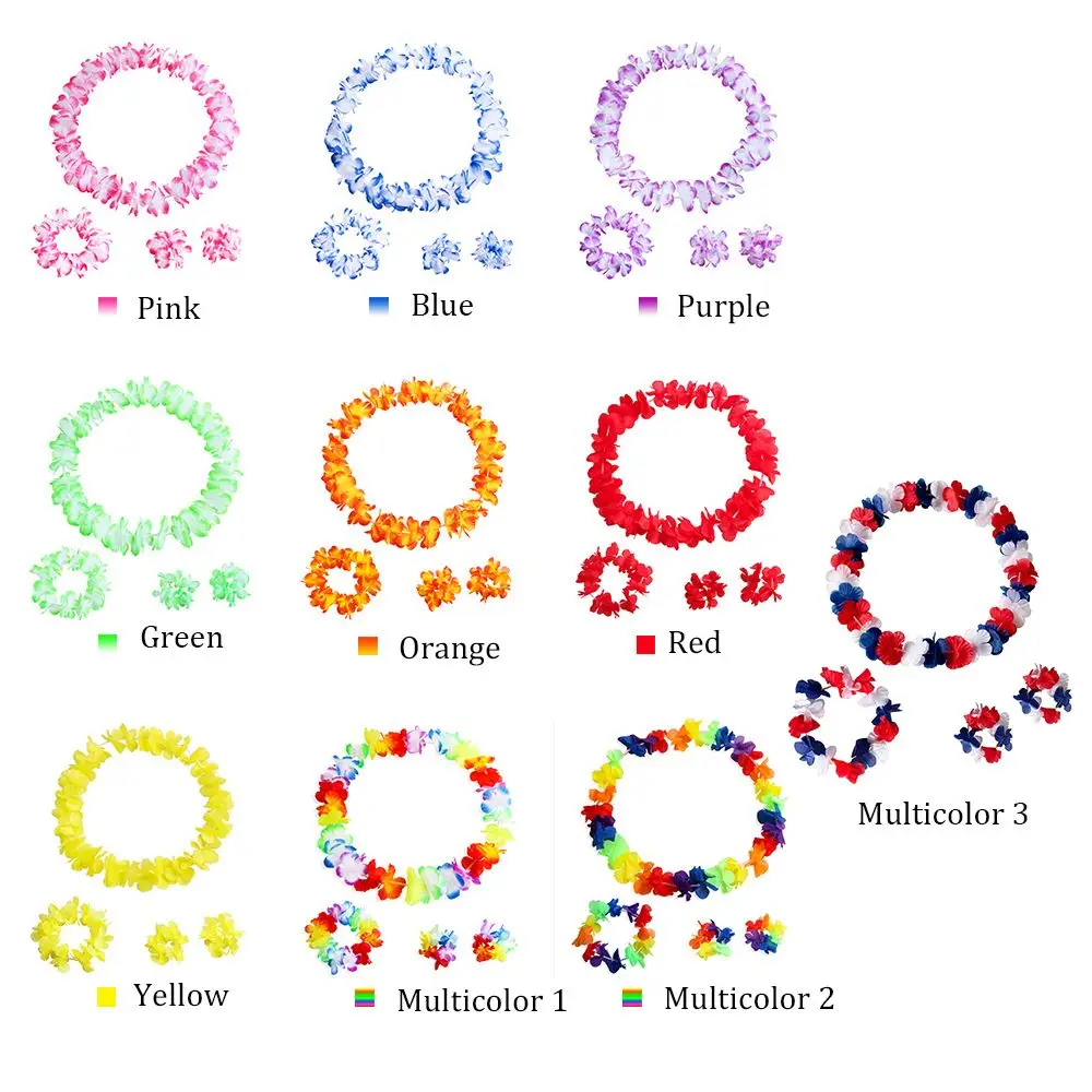 Hawaiian Party Supplies 4pcs/set Hawaiian Flower Lei Hula Necklace Garland Headband Wristbands Wedding Decorations Beach Tropical Party Supplies