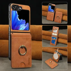 MagSafe Magnetic Detachable 2 - in - 1 Flip Leather Wallet Phone Case with Card Holder - Galaxy Z flip 6 (Brown)