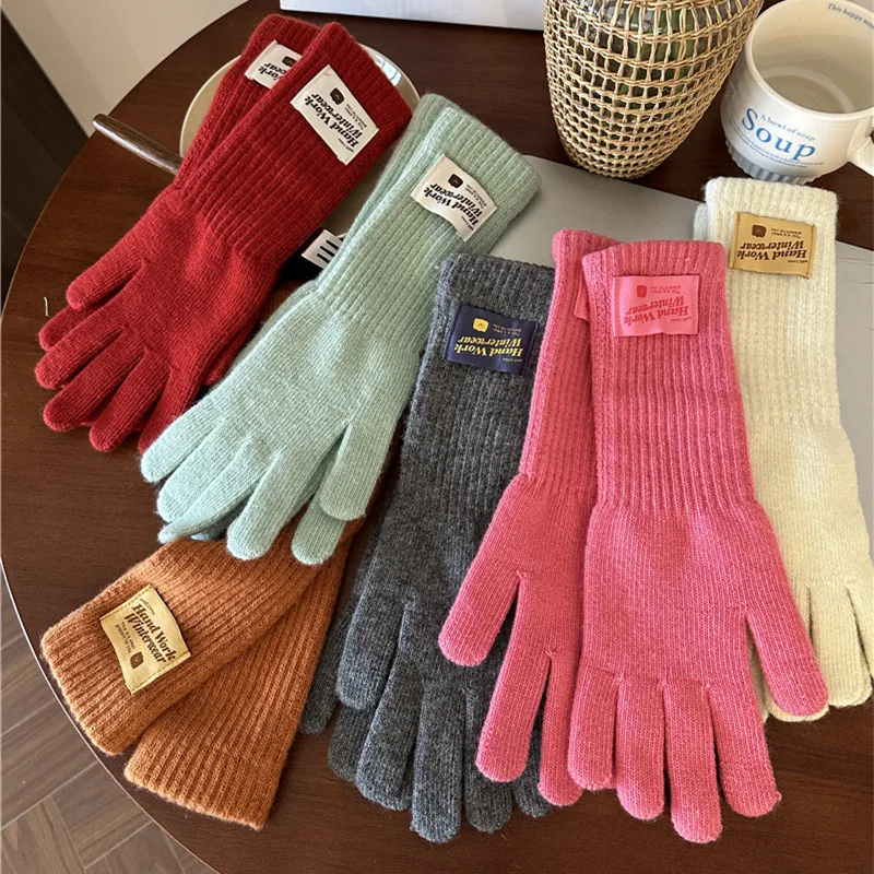 Warm Gloves For Women Korean Touch Gloves Finger Holes Fashion Solid Color Knitted Gloves Winter Work Gloves Mittens 1 pairs winter gloves solid color warm mittens hand wrist warmer mittens fingerless gloves combed cotton crochet knitted gloves