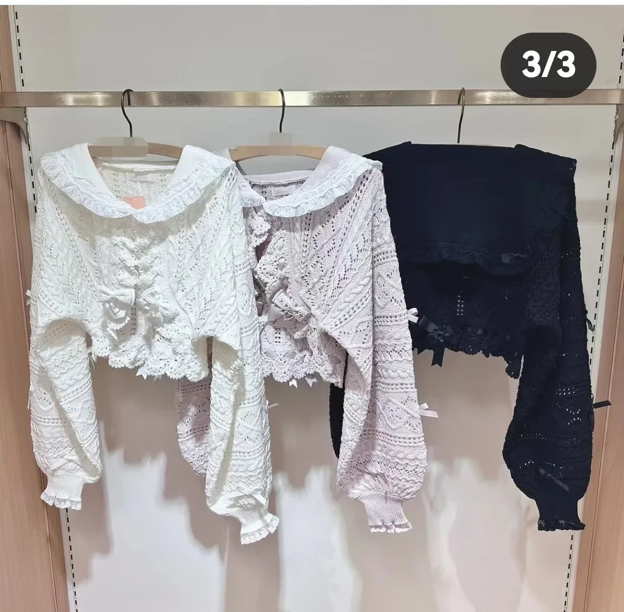 Description Picture 4 of itemSweet Girl Navy Collar Short Knitted Cardigan Japanese Autumn Hand Crochet Cute Lantern Long Sleeve Hollow Sweater Jacket