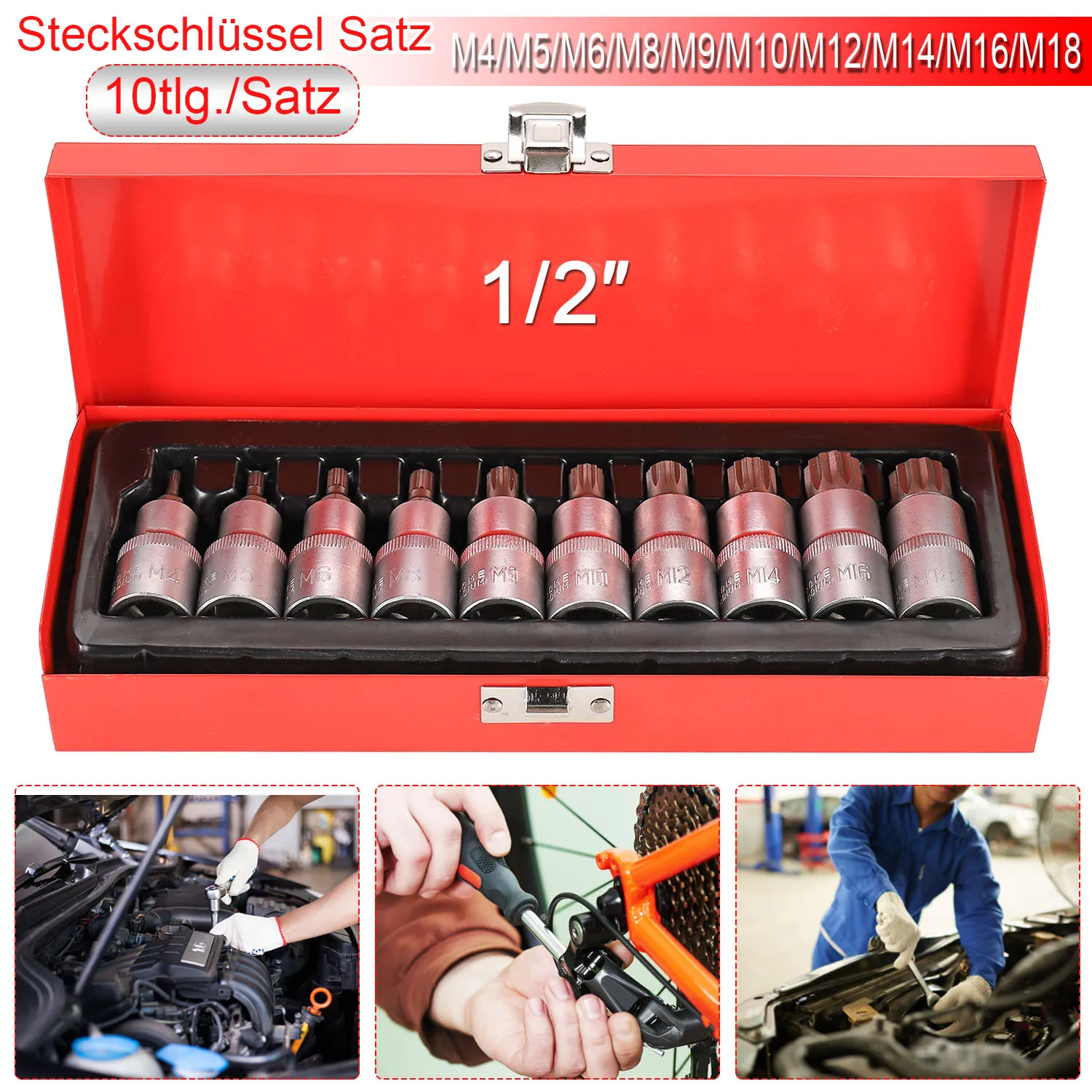 

11pcs 55mm M4-M18 Multi-tooth Sleeve Sockets Multi-size 1/2" Drive Head Sleeve Iron Box Set Business & Industrial Hand Tools