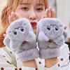 Lovely Plush Cat Mittens Fingerless Gloves Women Winter Warm Rabbit Fur Knit Mittens Flip Half Finger Gloves for Cycling Driving 1