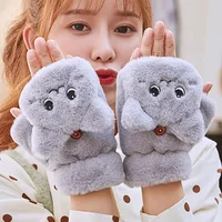 Lovely Plush Cat Mittens Fingerless Gloves Women Winter Warm Rabbit Fur Knit Mittens Flip Half Finger Gloves for Cycling Driving 1