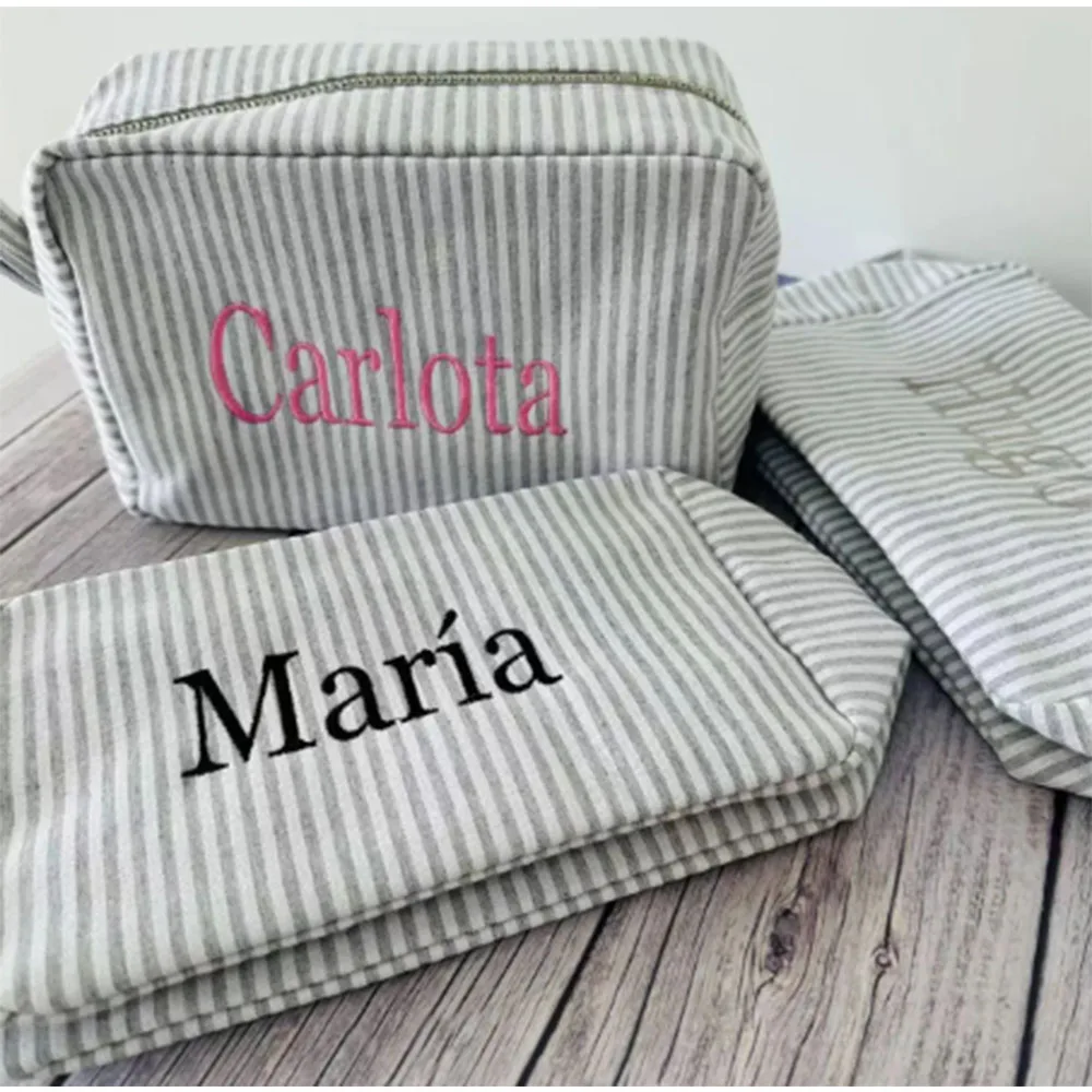 Personalized Monogrammed Cosmetic Bag, Seersucker Cosmetic Bag, Bridesmaid Gift, Cosmetic Pouch, Birthday Bag, Gift For Her