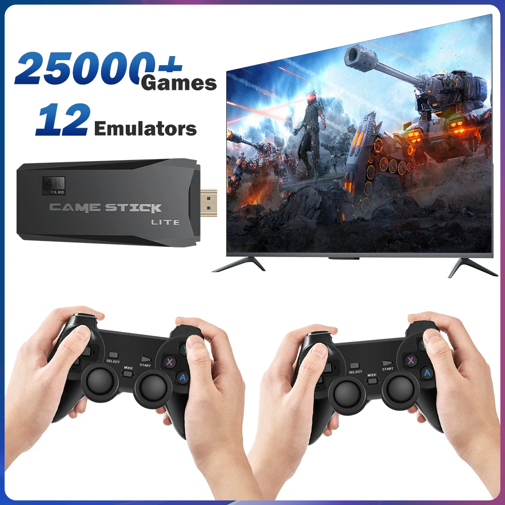 Видеоигра Stick 4K HD M8 Ретро игровые консоли для ТВ 25000 + игры для PS1/MAME/GBA/MD/FC/CPS эмуляторы 2,4G беспроводные контроллеры