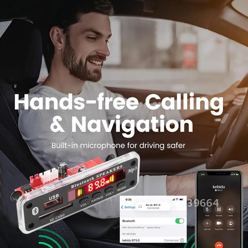 

20W*2 Amplifier 7-18V Stereo MP3 Decoder Board 40W 12V MP3 Player Bluetooth 5.0 USB Module FM AUX Radio Recording Handsfree Call