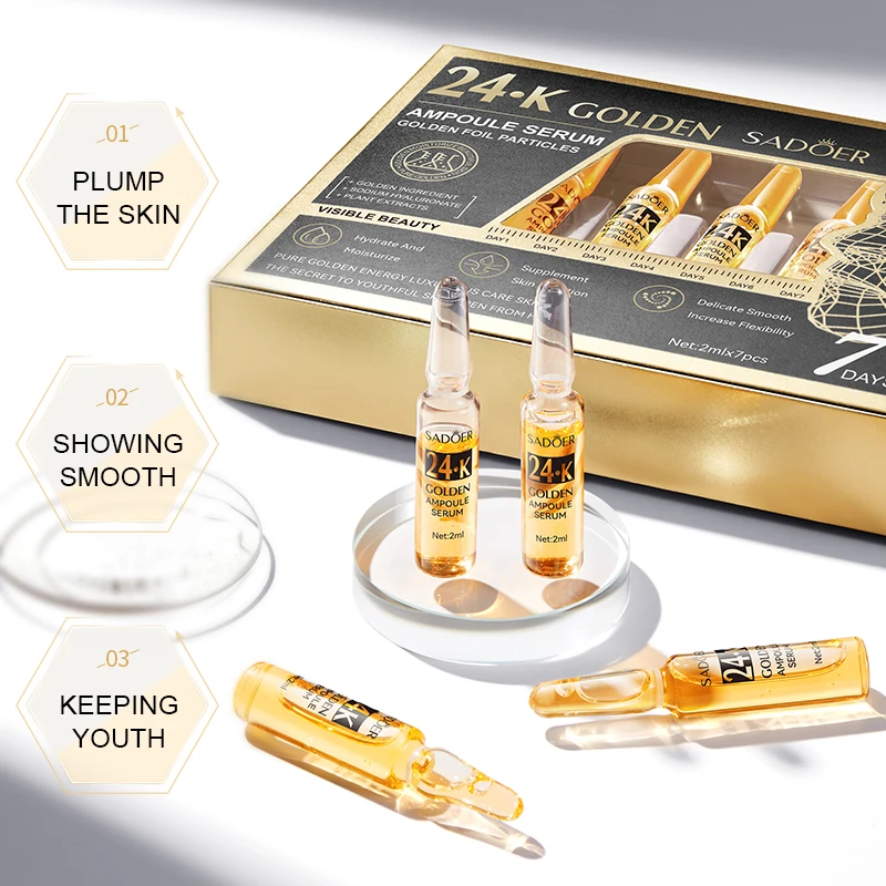 7pcs/Kit SADOER Ampoule 24K Gold  Serum for Face Moisturizing Brightening Hydrating Facial Essence