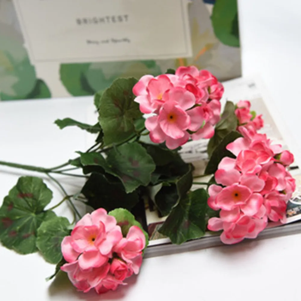 Artificiale Geranio Rosso Rosa Fiori Pianta Fiore Artificiale Seta Finta Ortensia Begonia Fiore Home Office Decorazione Di Nozze