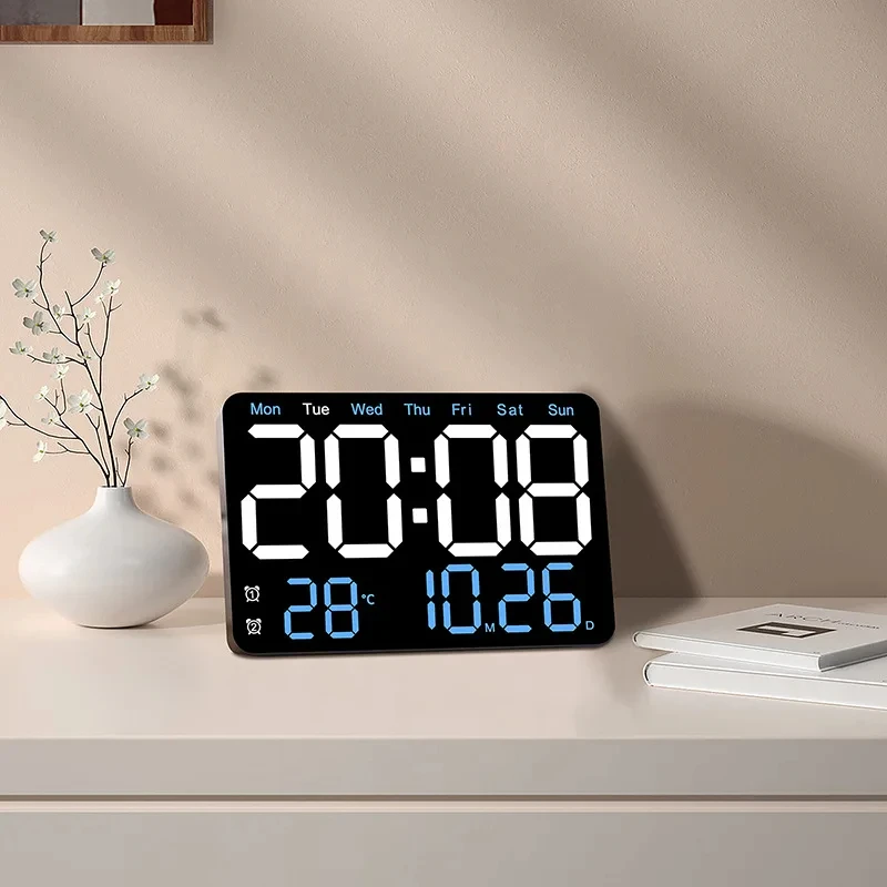 LED Digital Wall Clock with Temperature Date Display and Brightness Adjustable