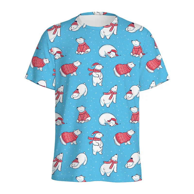 thumbnail image 1 of Bonita camiseta con estampado 3D de oso polar para hombre, camiseta con gráfico de animales de verano para niños, camiseta de manga corta con cuello redondo para mujer, camiseta de gran tamaño, 1 of 5