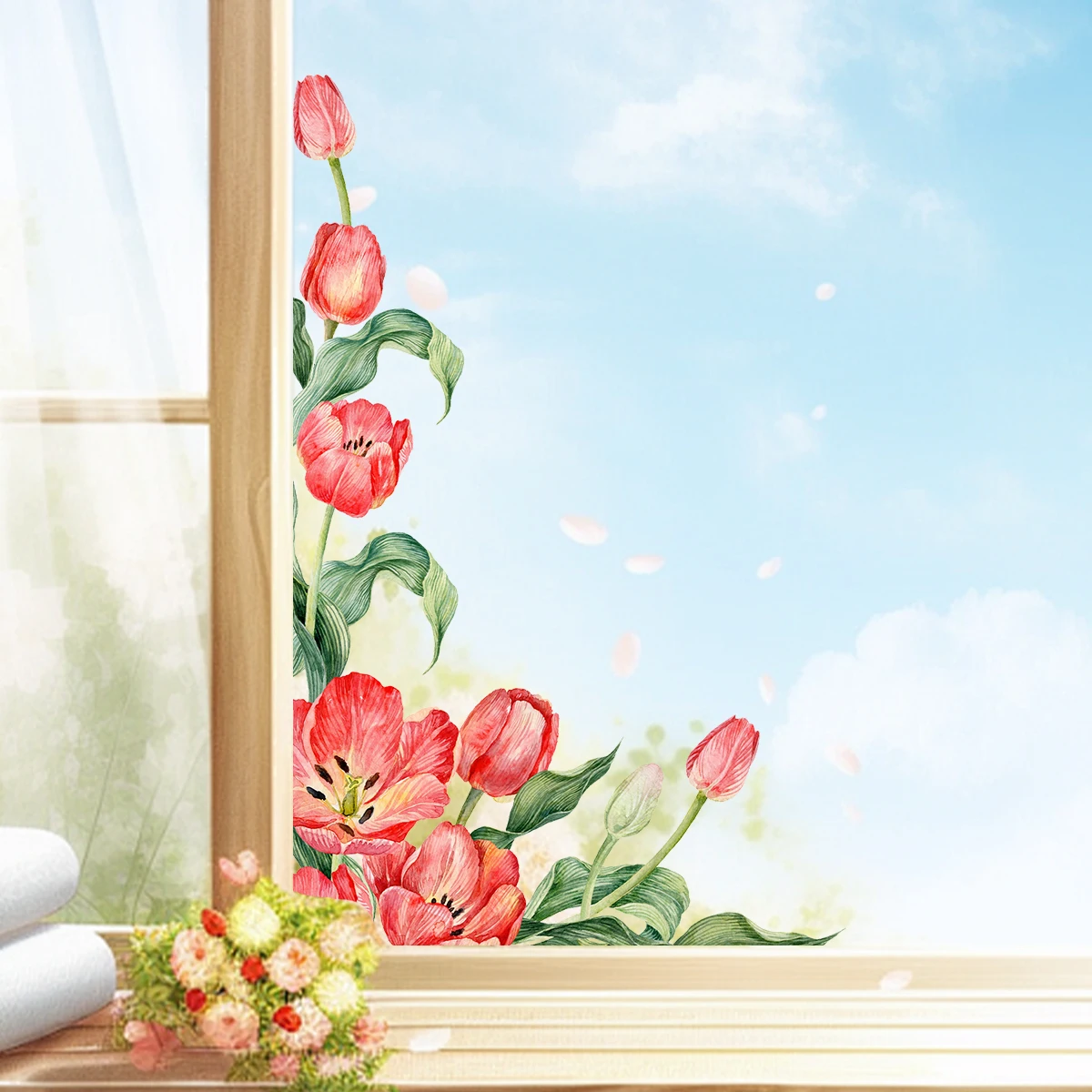 Window Stickers Watercolor Beautiful Flowers Furniture Home Decor Living Room Girls Bedroom Kids Room