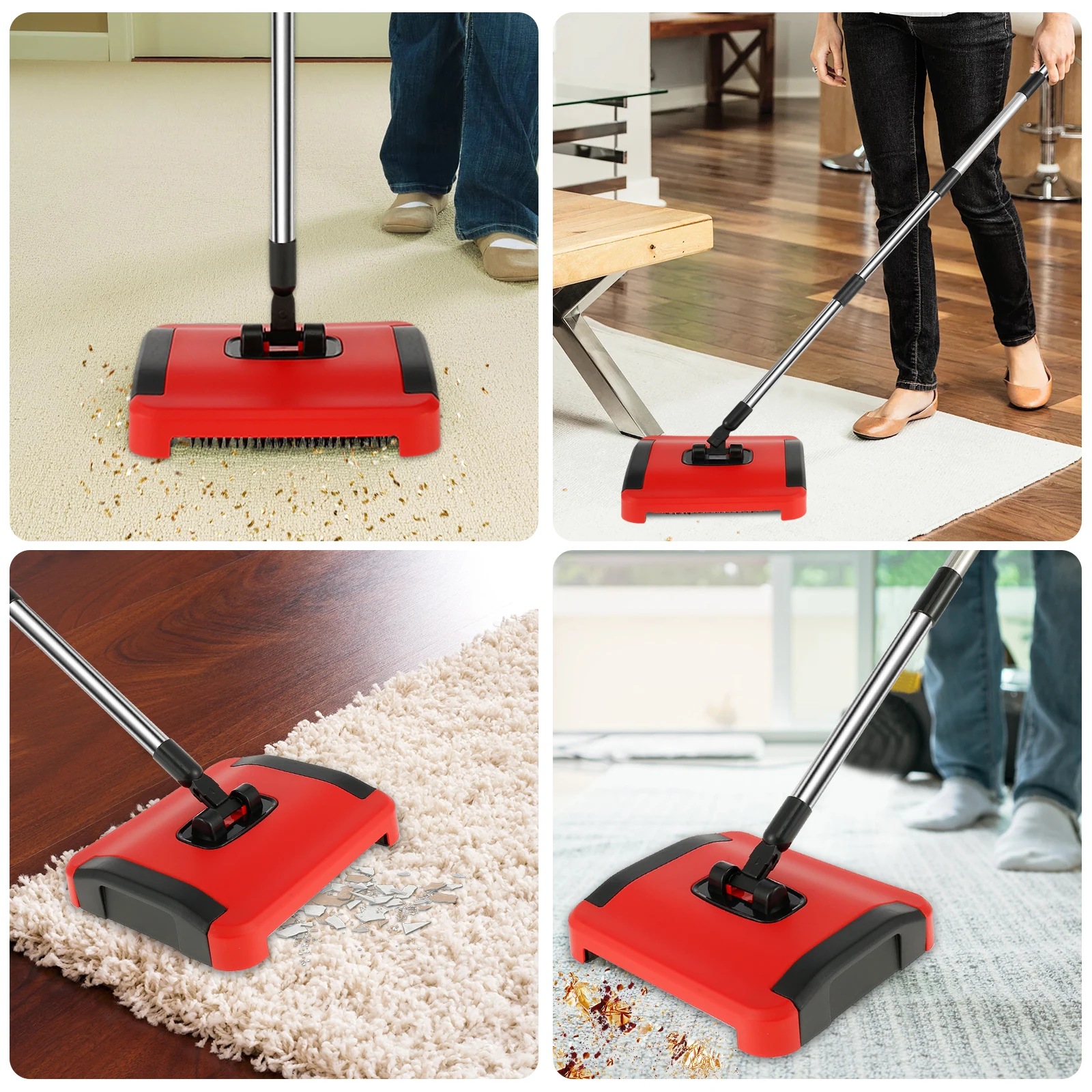 Hand Sweeping Machine Carpet Floor Sweeper Cleaner Hand Push  for Cleaning Pet Hair Loose Debris Lint Cleaning Non-Electric - 5