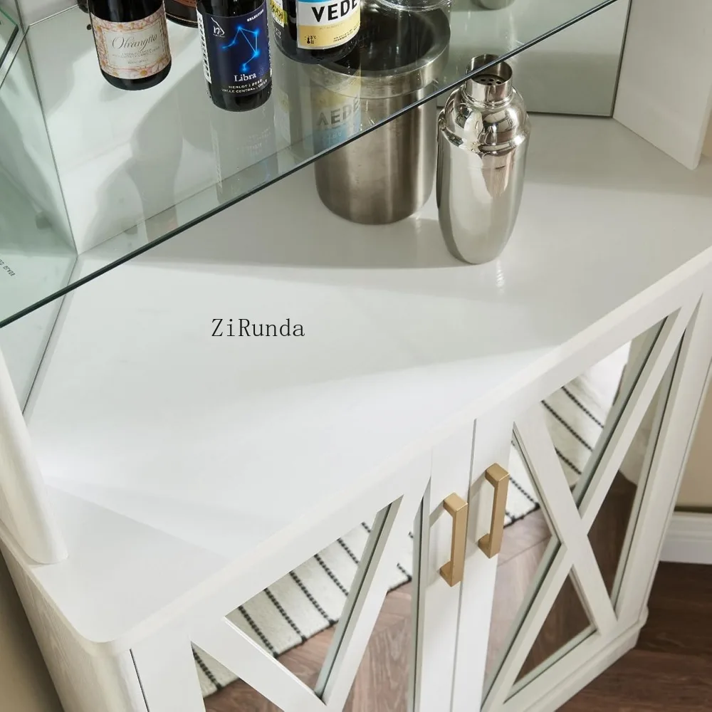 68" Tall Corner Bar Cabinet with Wine Rack, Glass Liquor Shelves, Large Coffee Table, Kitchen Storage with Glass Doors