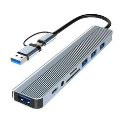 Versatile 8 - in - 1 USB Hub with High - Speed Data Transfer, Card Reader, and Audio Port (8 - in - 1)