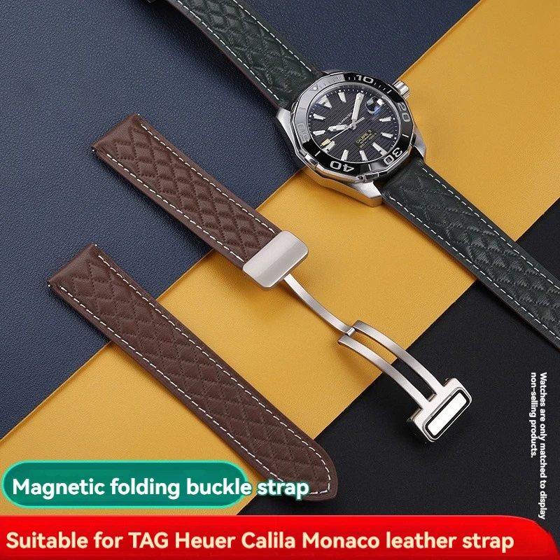 20Mm 22Mm Cinturini In Pelle Da Uomo Per Tag Heuer Citizen Tissot Watch Cintura Casual Per Cinturino Smart Watch Fibbia Pieghevole Magnetica