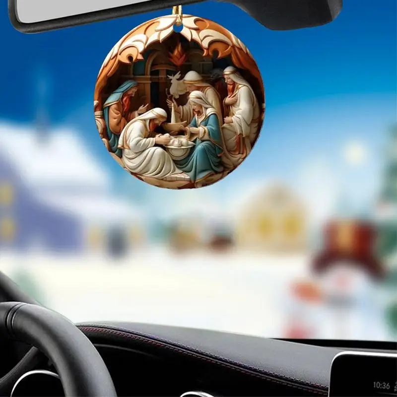 Holy Family Statue 2D Fadeless Nativity Scene Ornaments Waterproof Colorful Pendant With Rope Christmas Nativity Decor Supplies