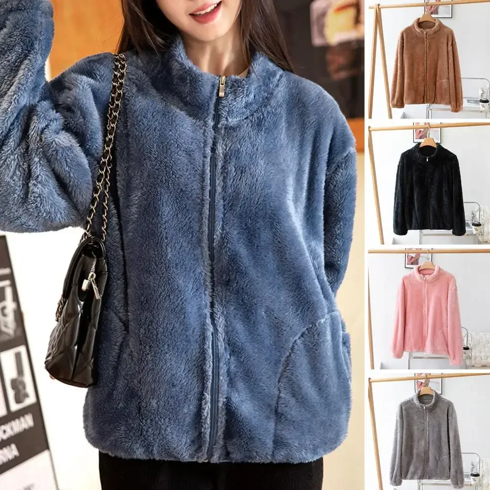 

Women Soft Jacket Warm Winter Jacket Stylish Winter Coats Lady Coat Warm Protective with Stand Collar Zipper Closure Pockets