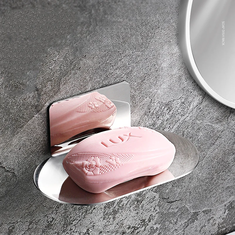 Bathroom Soap Storage Rack Stainless Steel Shower Soap Dish Holder Self-adhesive Wall Sponge Storage Shelf for Kitchen
