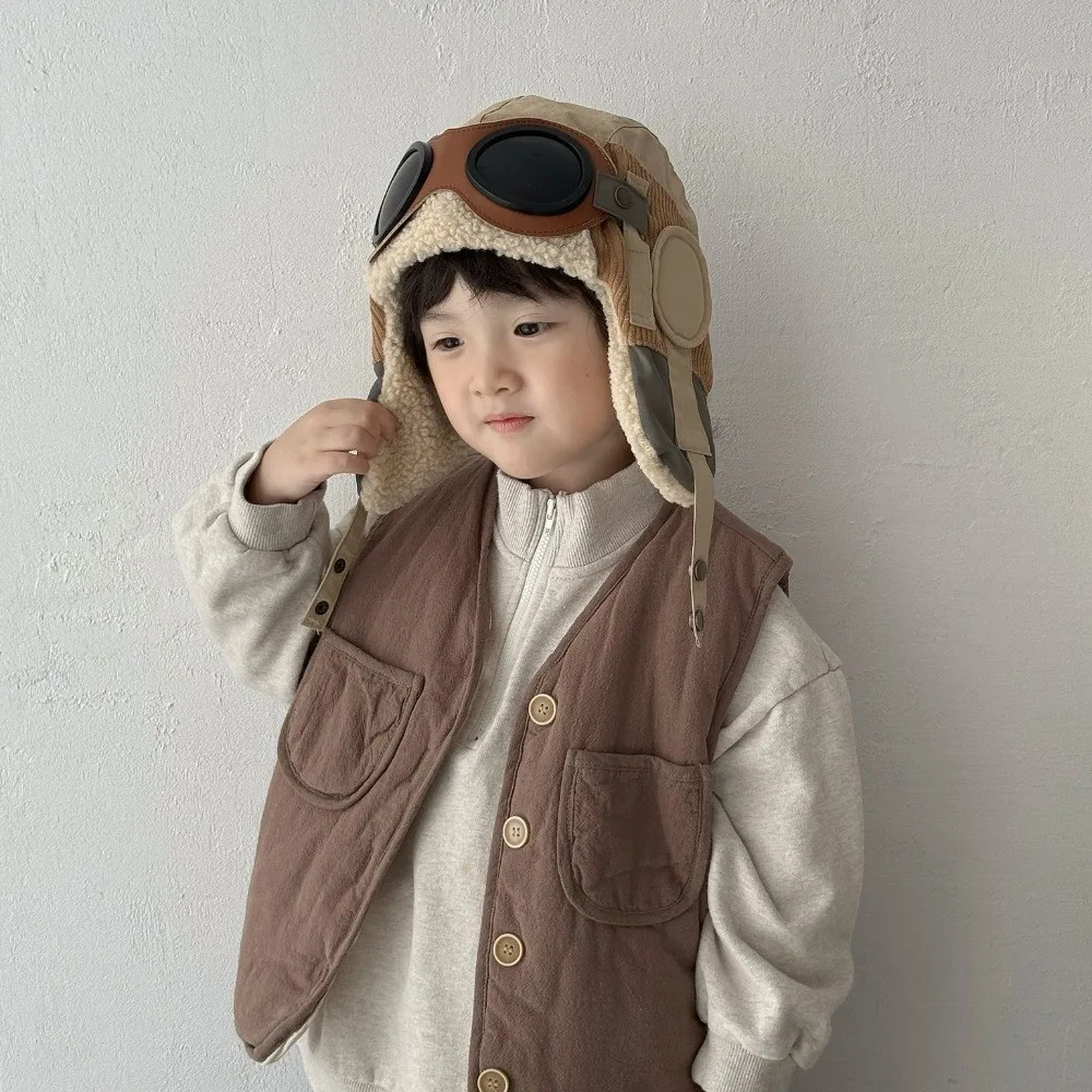 Polyester Winter Hat with Ear Protection and Glasses for Kids