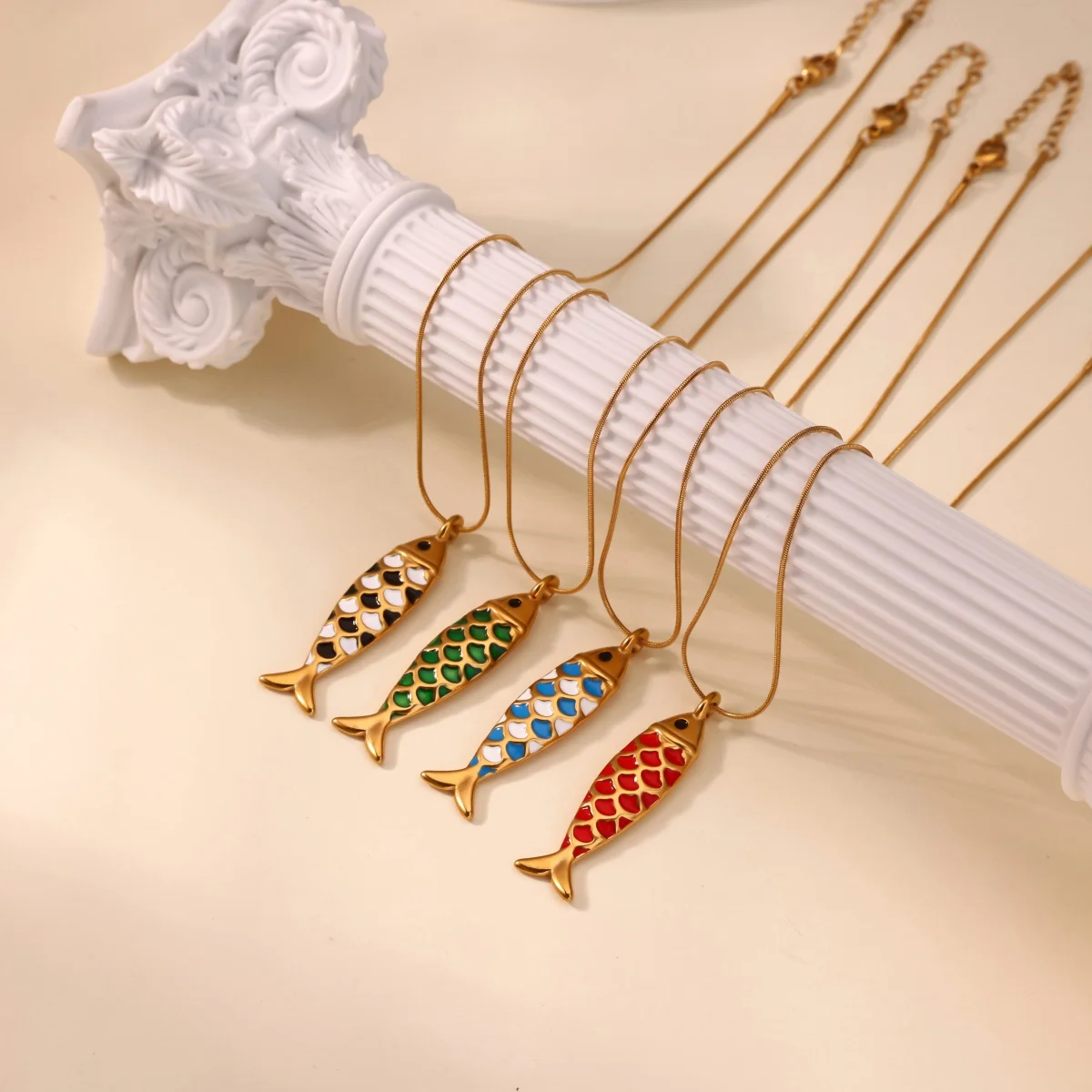 Enamel Fish Pendant Necklace Women, Men
