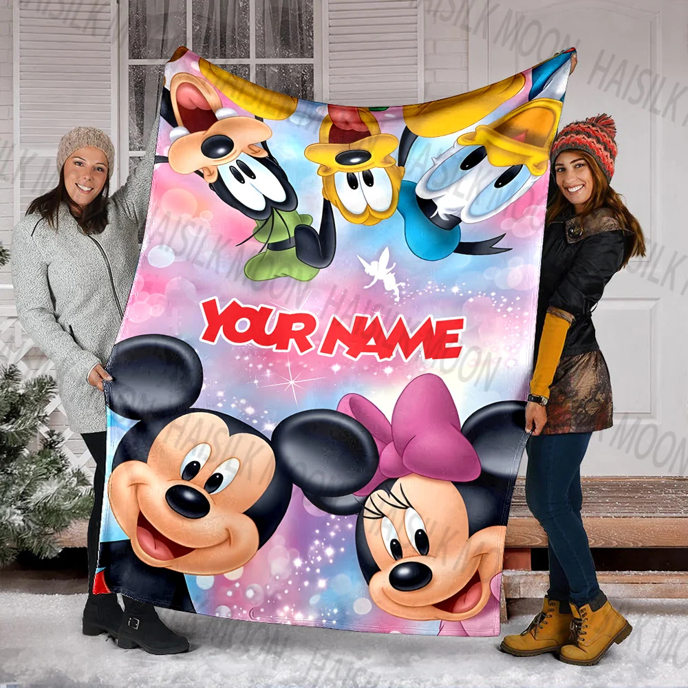(Memo U Name) Mickey Mouse and Friends Printed Blanket Can Be Custom with Name, Soft and Warm, Suitable for Home, Office, Car 4