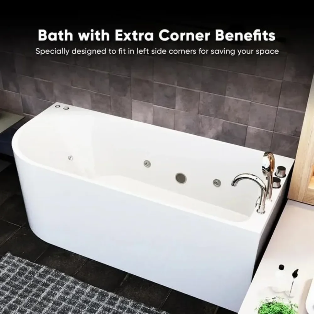 67 Inch Acrylic Freestanding Whirlpool Corner Hot Tub Modern Soaking Bathtub with Right Drainage and LED Control Panel 4