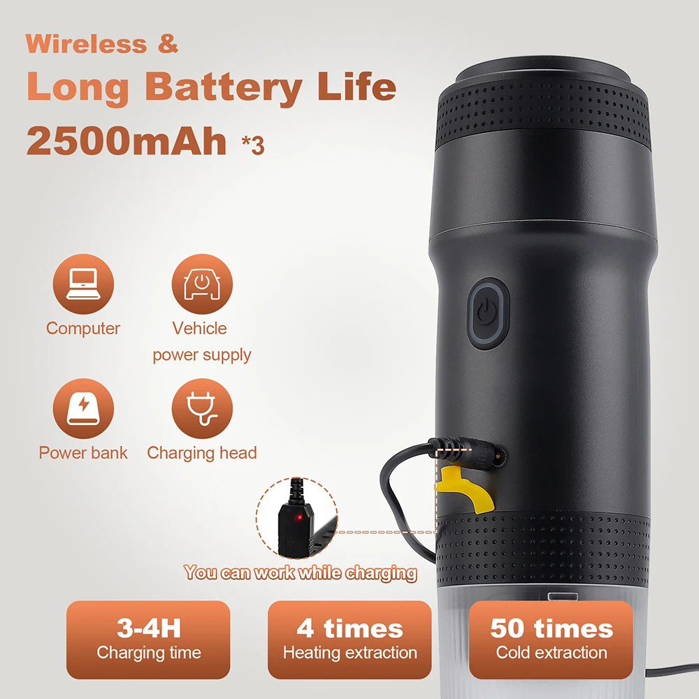 60ml Electric Wireless Espresso Coffee Machine Fit for Coffee Capsule/Powder Travel Maker for Car & Home Camping Travel
