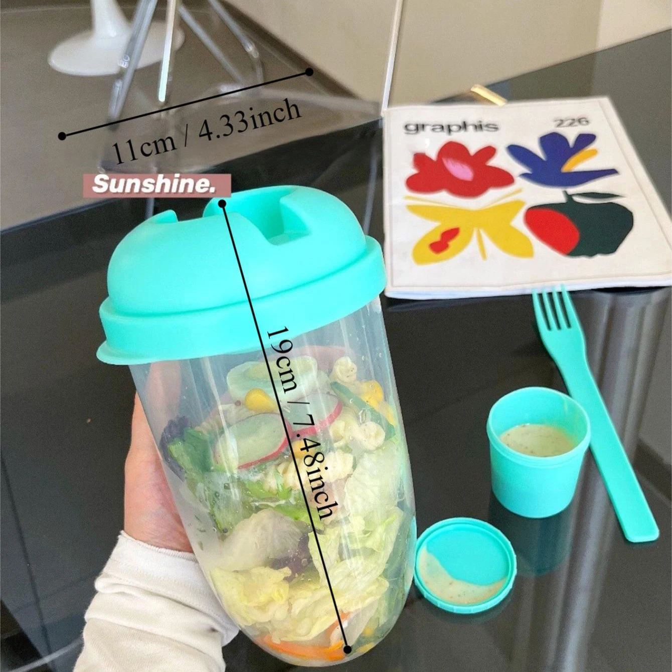 3In1 المحمولة كوب للسلطة الإفطار طبق للسلطة شوكة صندوق غداء مدرسي تخزين المواد الغذائية بينتو صندوق الزبادي دقيق الشوفان الحبوب كوب حليب اللياقة البدنية