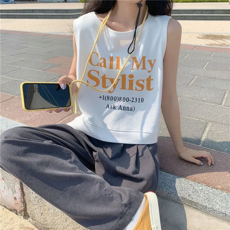 

Ins style vest short T-shirt for women summer Korean style internet celebrity student versatile waistcoat sleeveless tops trendy