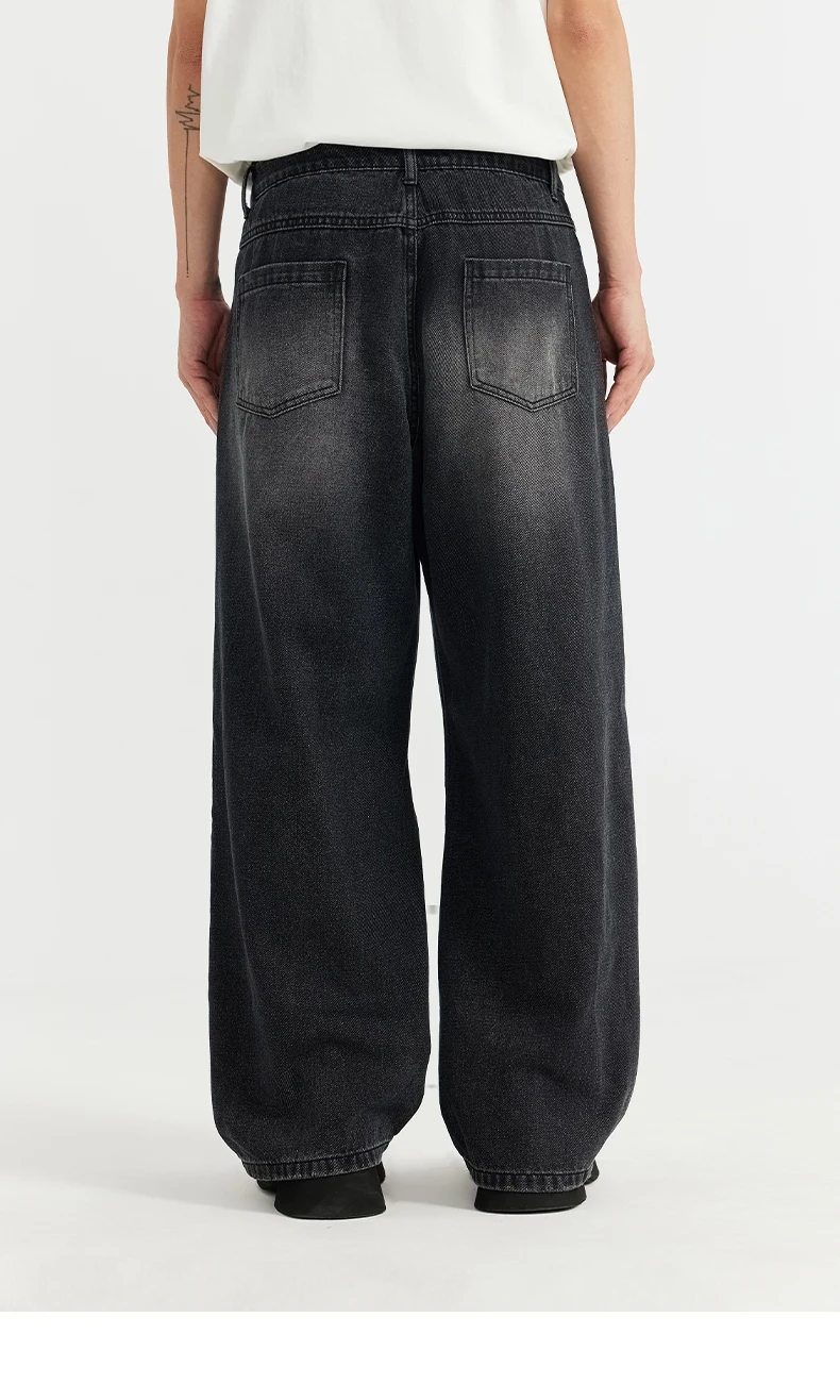 Description Picture 6 of itemINFLATION Retro Washed Straight Denim Trousers Men High Street Ripped Wide Leg Jeans